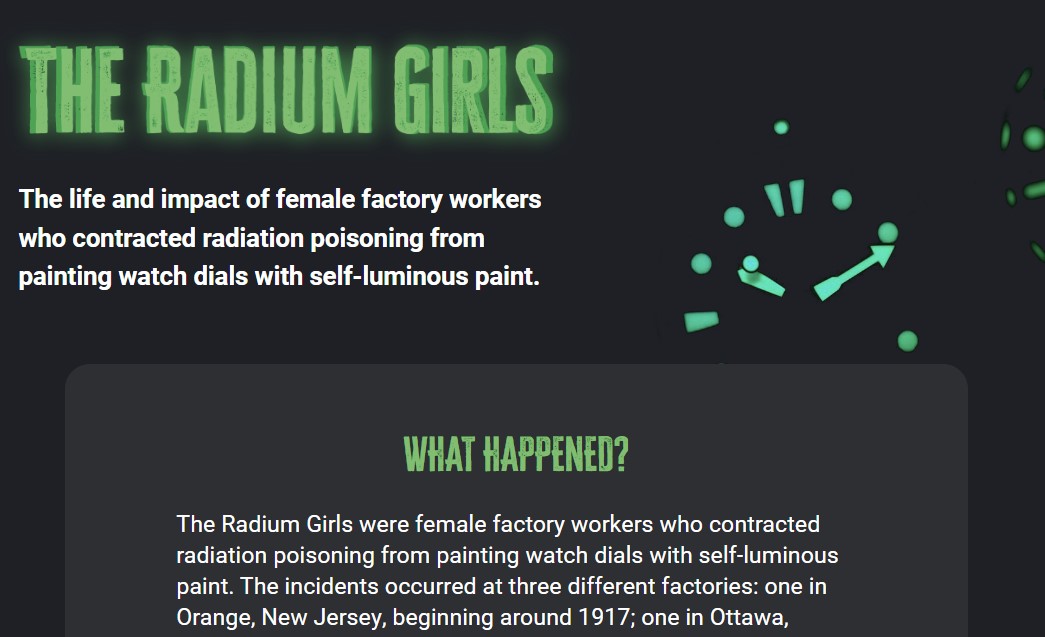 Radium Girls Microsite Screenshot